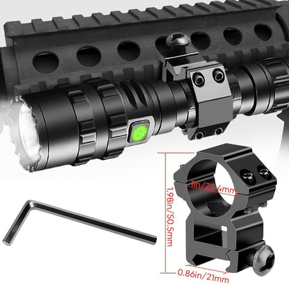 Picatinny Rail Flashlight 2 Pack - High Lumen Tactical Torch, 5 Modes, USB Rechargeable, 20mm Rail Mount, Wrist Strap & Remote Switch Included for Hunting, Shooting & Outdoor Use