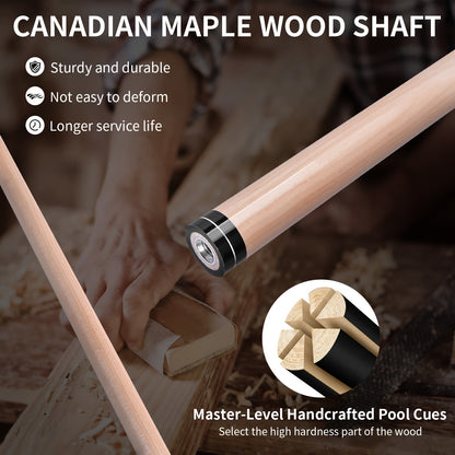 Canadian Maple Pool Cue 58 Inch – 13mm Multi-Layer Tip, Ergonomic Grip, 19oz & 20oz, 6 Color Options – Billiard Cue Stick for American Pool & Spin Pool, Great Christmas Gift