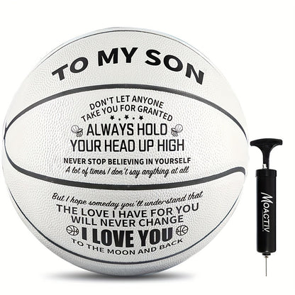 Engraved Basketball Gift for Grandson & Son - Size 7 PU Indoor Outdoor with Pump, Inspirational Message, Birthday Christmas Gift, Multi-Color