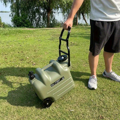 Portable Water Bucket with Wheels and Pull Rod 7.4 Gal 28L Large Capacity PE Square Water Container Collapsible Rolling Water Jug for Outdoor Camping Hiking Picnic Emergency Water Storage