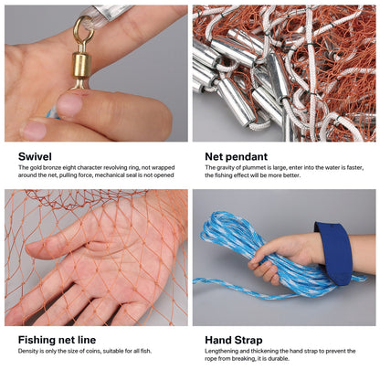 Saltwater Casting Net Set with Fish Basket – 12-Foot Diameter, 0.12" Mesh, Heavy-Duty Zinc-Plated Lead Sinkers for Rapid Sinking – American-Style Fishing Net Ideal for Pier, Beach & Surf Fishing
