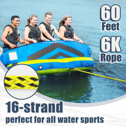 Floating Tow Rope 60ft for Towable Tubes, 2000 lbs, Green Blue