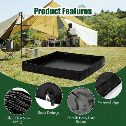 Foldable Shower Base 41"x41" Portable Shower Pan with Drain Pipe – Collapsible Shower Basin for Camping Tent, Indoor & Outdoor Use, Black – Includes Back Scrubber