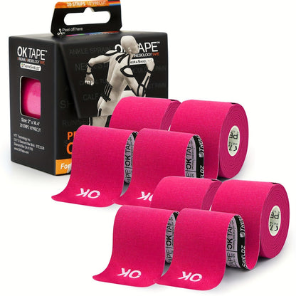 Kinesiology Tape 4 Rolls Precut 20 Strips, Cotton Elastic Athletic Tape Latex Free 2in x 16ft for Knee Shoulder Muscle Support Sports Recovery, Beige Black Pink Navy Blue Green Red