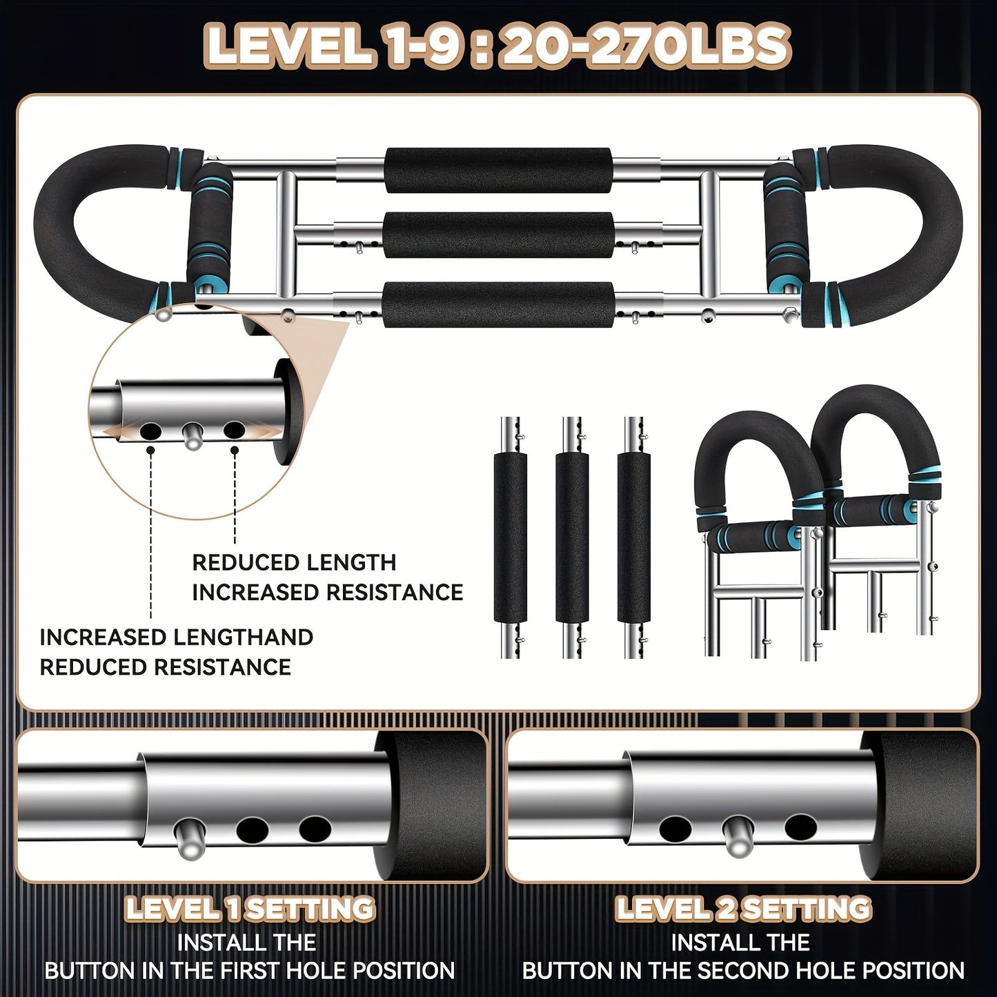 Spring Chest Expander Bar – Adjustable Arm & Tricep Trainer