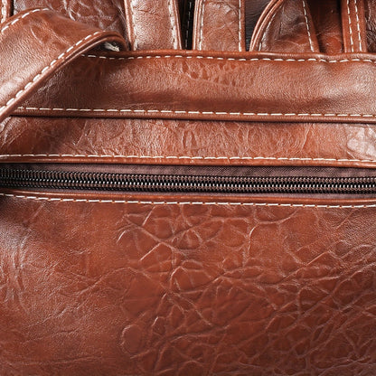 Vintage PU Leather Backpack Shoulder Satchel Multi-Carry Water Resistant Geometric Pattern Zipper Adjustable Strap for Men Women School Travel