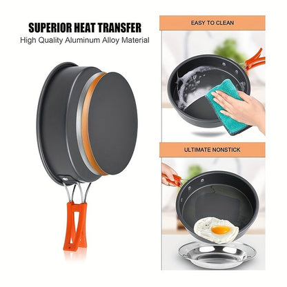 Camping Cookware Set for 2-3 People, Portable Aluminum Outdoor Cooking Kit with Pot, Frying Pan, Kettle & Cutlery, Lightweight Foldable Camp Kitchen Gear for Hiking, Backpacking & Travel
