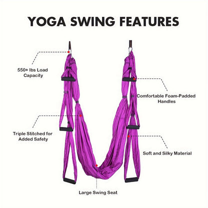 Aerial Yoga Swing Hammock – Nylon Fabric for Flying Poses, Inversions & Versatile Yoga Practice at Home or Gym, Supports Aerial & Anti-Gravity Yoga