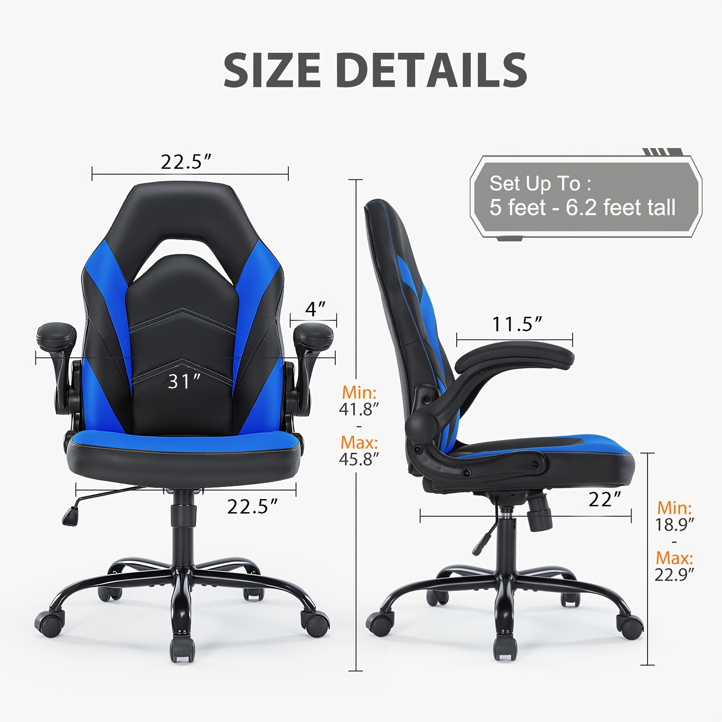 Ergonomic Gaming Chair with Rotating Armrest Lumbar Support & Headrest – Esports Racing Style Computer Office Chair with Footrest for Home Office Desk Work Study