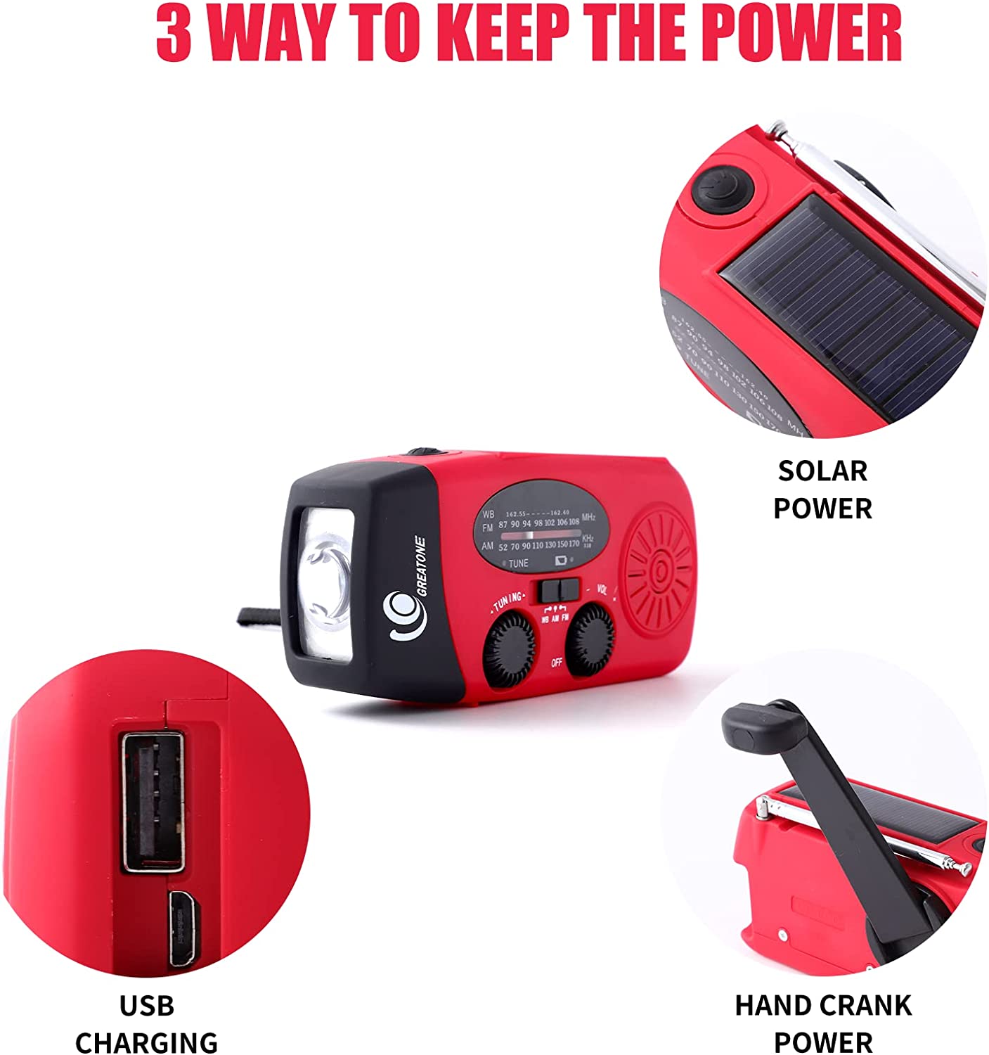Solar Power Bank Emergency Radio with Hand Crank & NOAA