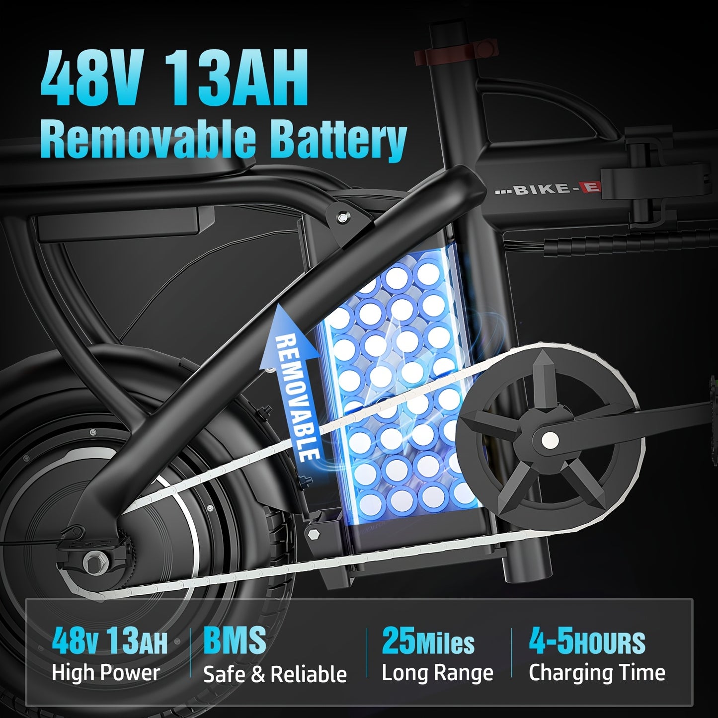 48V Electric Bike 650W Folding 13Ah Battery, 14" Commuter E-Bike for Adults & Teens, Dual Rider