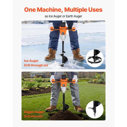 Electric Ice Auger 8 Inch 20V Cordless Brushless Motor, 2-in-1 Ice Fishing & Earth Auger with 4000mAh Battery, Turbo High-Speed Cutting, Cold-Resistant Steel Blades for Ice Fishing & Post Hole Digging
