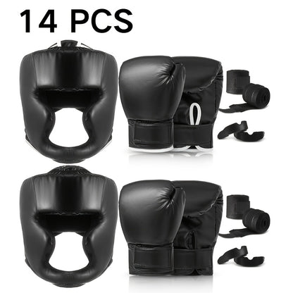 Boxing Kit Set 14pcs – 2 Pairs 16oz Boxing Gloves, Headgear, Hand Wraps & Mouthguards for Adults & Youth Beginners – Complete Boxing Training Equipment for Men Women Teens