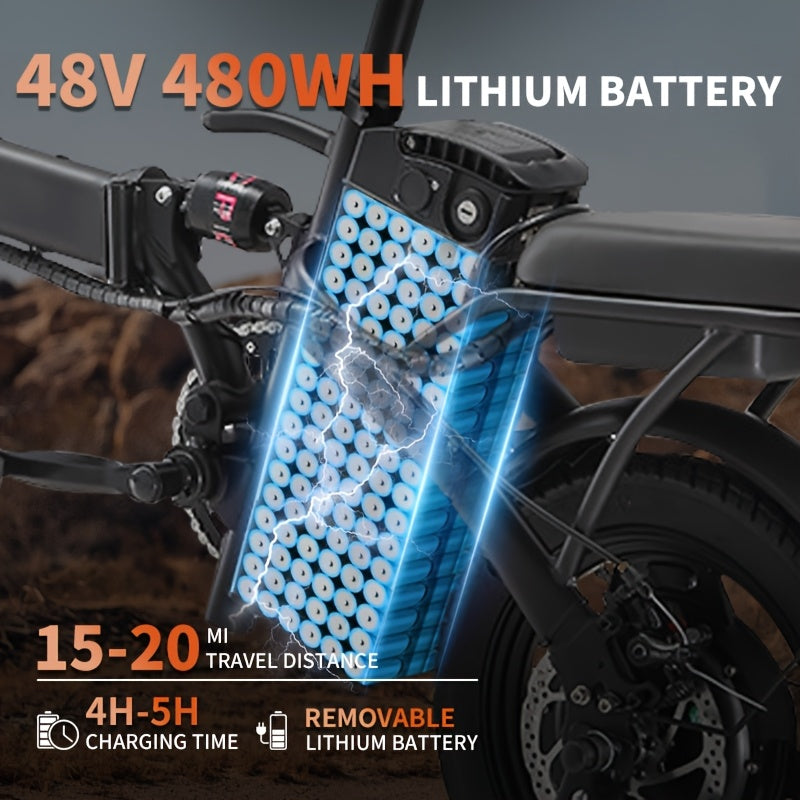 Folding Electric Bike 14 Inch 48V 350W Brushless Motor Lightweight Commuter E-Bike Long-Range Lithium Battery LED Display Disc Brakes for City Suburban Rides