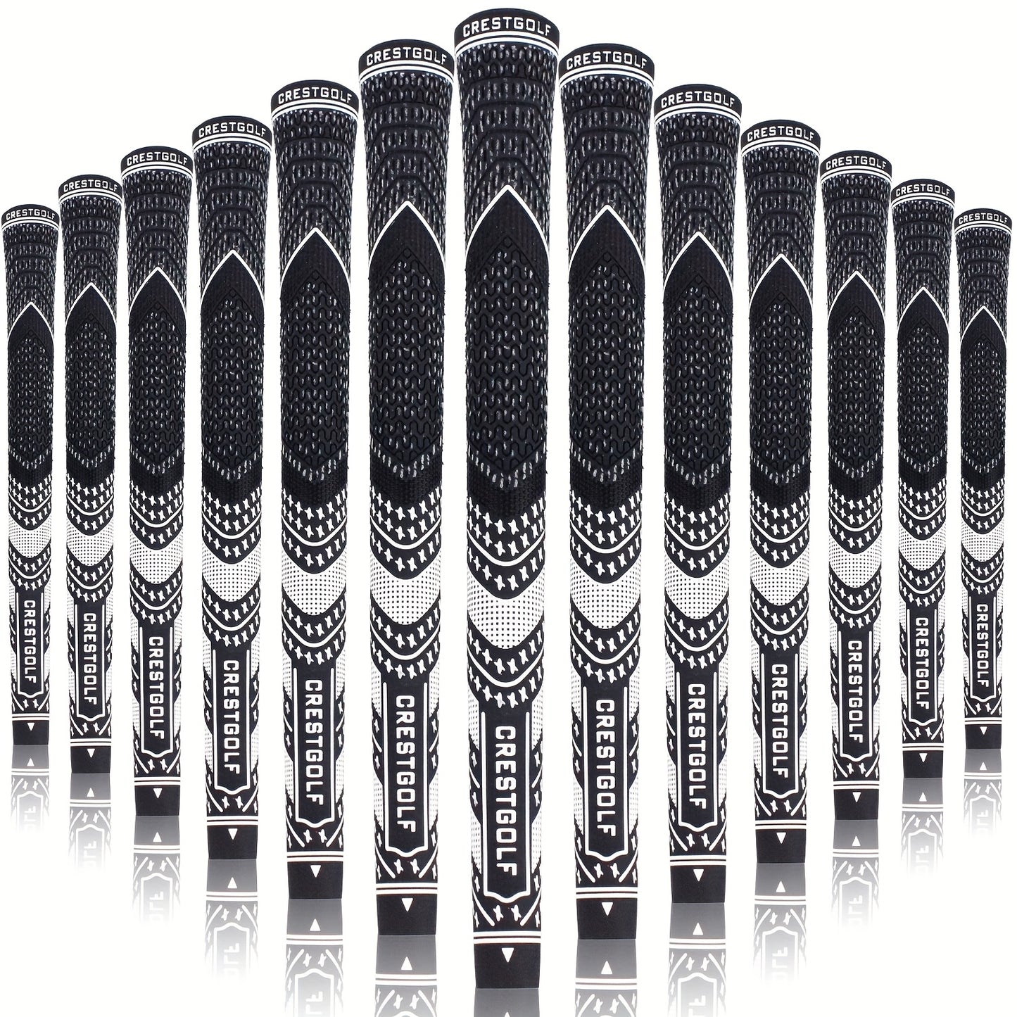 Midsize Golf Grips Set 13 Pack – All Weather Hybrid Rubber Golf Club Grips with Ecological Yarn Thread Technology, Multiple Colors, Fits Full Set of Clubs (Black, White, Red, Orange, Yellow, Blue, Gray)