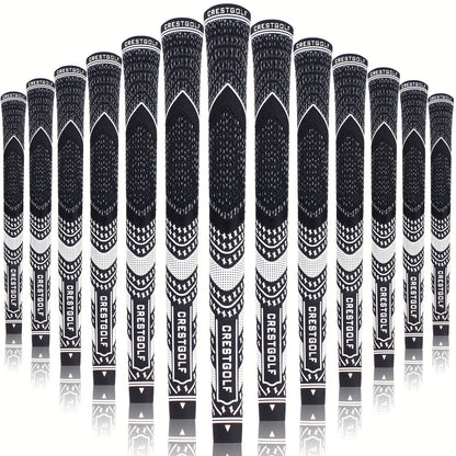 Midsize Golf Grips Set 13 Pack – All Weather Hybrid Rubber Golf Club Grips with Ecological Yarn Thread Technology, Multiple Colors, Fits Full Set of Clubs (Black, White, Red, Orange, Yellow, Blue, Gray)