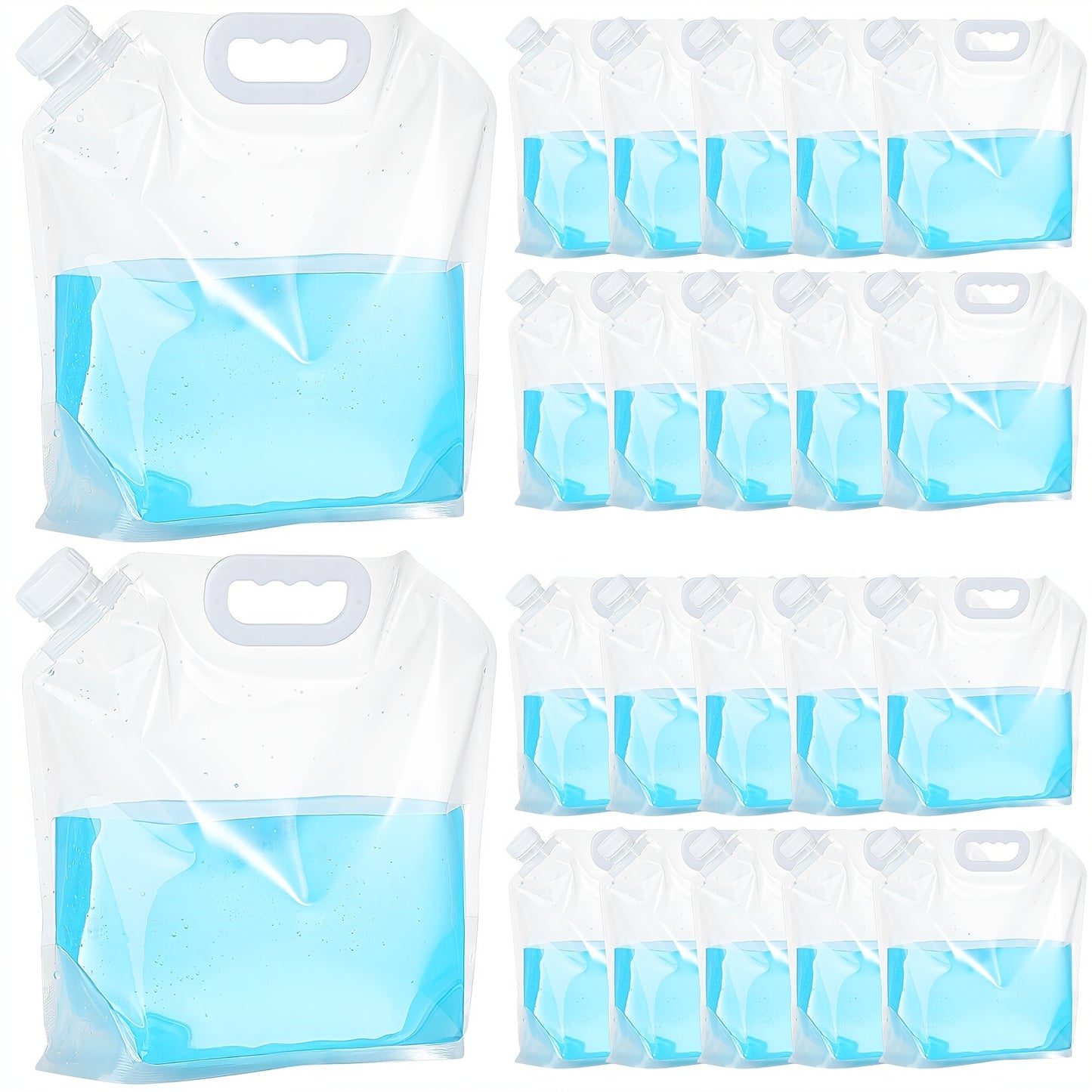 Collapsible Water Bags 20 Pack – 1.3 Gallon Each (26 Gallons Total) Food-Grade Clear Foldable Plastic Water Storage Containers for Emergency, Camping & Outdoor Use