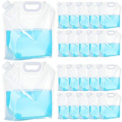 Collapsible Water Bags 20 Pack – 1.3 Gallon Each (26 Gallons Total) Food-Grade Clear Foldable Plastic Water Storage Containers for Emergency, Camping & Outdoor Use