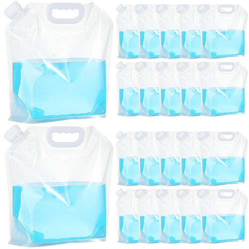 Collapsible Water Bags 20 Pack – 1.3 Gallon Each (26 Gallons Total) Food-Grade Clear Foldable Plastic Water Storage Containers for Emergency, Camping & Outdoor Use