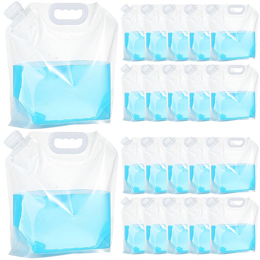 Collapsible Water Bags 20 Pack – 1.3 Gallon Each (26 Gallons Total) Food-Grade Clear Foldable Plastic Water Storage Containers for Emergency, Camping & Outdoor Use