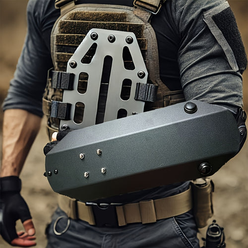 Tactical Arm Shield with Window Breaker Tool, Handheld Riot Shield High-Strength Steel Protective Gear for Outdoor Hunting Vehicle Emergency, Self Defense Shield for Men Birthday Christmas Halloween Gift