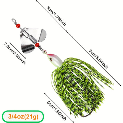 Spinnerbait Buzzbait Fishing Lures 6pcs 3/4oz Multicolor Bass Lure Set with 3D Eyes Rotating Blade Steel Wire Frame for Freshwater Saltwater Bass Trout Salmon Shallow Water Fishing