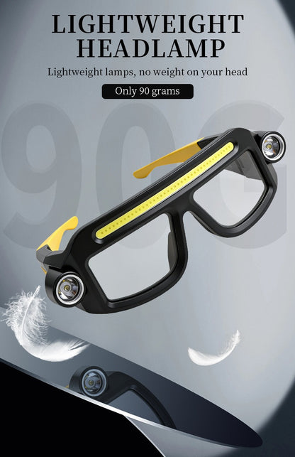 LED Headlamp Glasses 2-Pack, Head-Worn Flashlight with Flashing Mode for Night Running, Cycling, Fishing, Camping, Hiking, Crafts & Work Lighting – Hands-Free Wearable Light