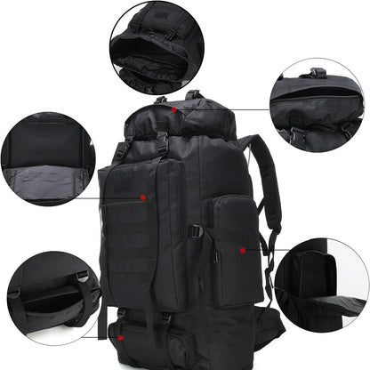 Large Capacity Expandable Outdoor Backpack 26-42 Gal – Soft Shell Geometric Pattern Hiking Rucksack for Camping, Mountaineering & Leisure | Black & Jungle Camo