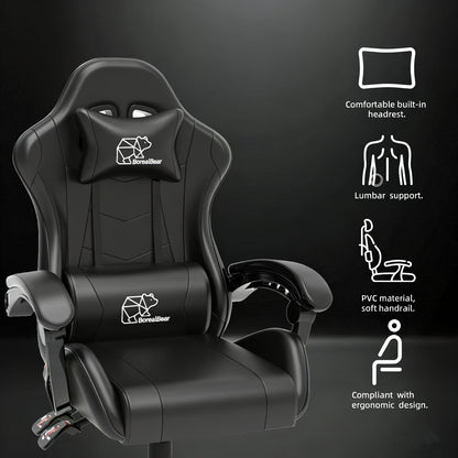 Gaming Chair with Footrest & Lumbar Support – Ergonomic Reclining Computer Chair 360° Swivel Adjustable Height