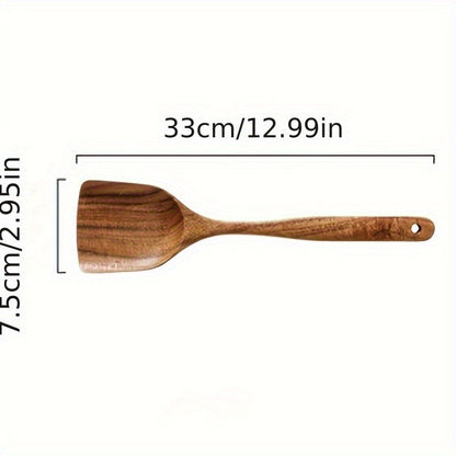 Teak Wood Kitchen Utensil Set 3 Piece Solid Wood Cooking Spoon Rice Spoon High Temperature Resistant Non-Stick Pan Safe Wooden Cooking Utensils Polished Finish Household Kitchen Tools