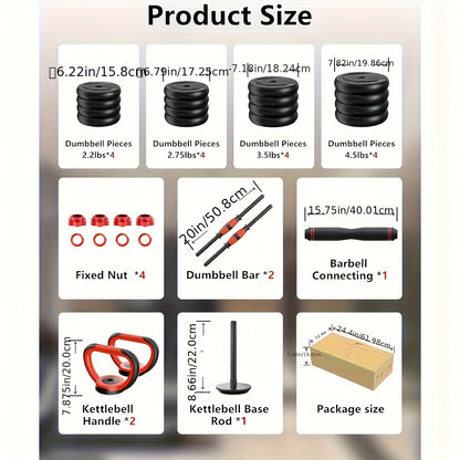 Adjustable Dumbbell Set 6-in-1 for Home Gym – Free Weight Strength Training, Converts to Barbell, Kettlebell & Push-Up Bar for Men Women