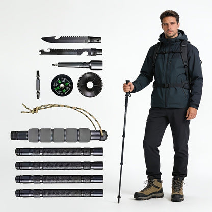 Adjustable Trekking Pole Titanium Alloy Hiking Stick with Built-in Compass Combination Lock Canvas Storage Bag Lightweight Telescopic Walking Pole for Outdoor Hiking Camping Backpacking Trail