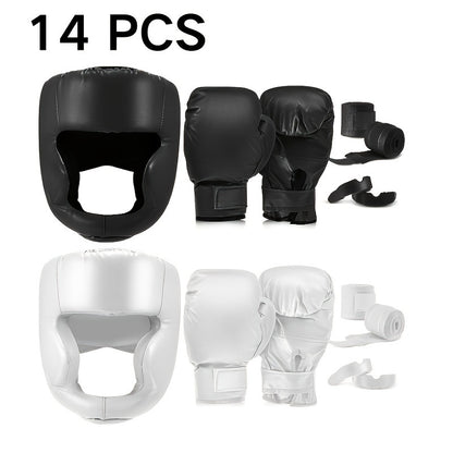 Boxing Kit Set 14pcs – 2 Pairs 16oz Boxing Gloves, Headgear, Hand Wraps & Mouthguards for Adults & Youth Beginners – Complete Boxing Training Equipment for Men Women Teens