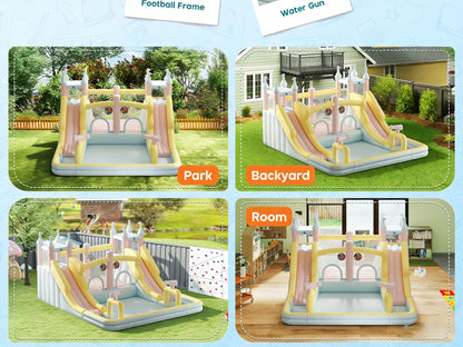 Inflatable Bounce House with Slide, Climbing Wall, Water Pool & Basketball Hoop – Large Outdoor Backyard Bouncer for Kids & Teens | 4 Sizes 10×7.8FT to 15×14.4FT | Wet or Dry Use | Macaron Colors