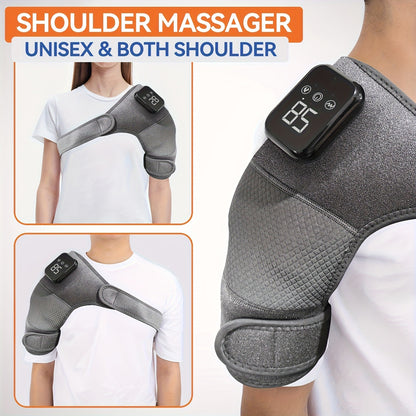 Cordless Heated Shoulder Massager with Vibration – 3 Heat Levels & 3 Vibration Intensities Electric Heating Pad for Shoulder, Elbow & Knee Pain Relief, LED Touch Screen, USB & Battery Powered