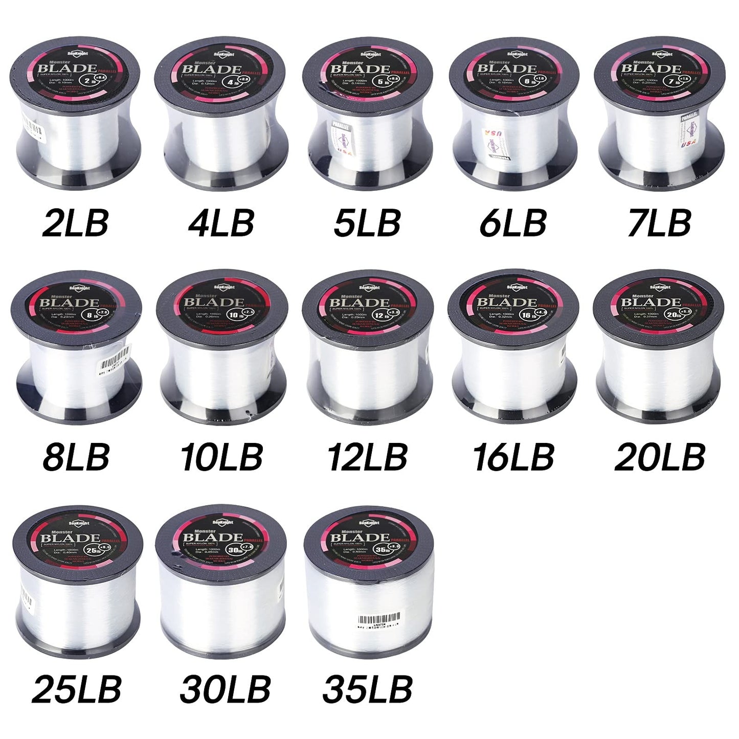 Monofilament Fishing Line 1000M / 1093Yds – Nylon Mono Line for Freshwater & Saltwater, 2-35LB, Black & White