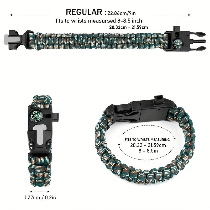 Paracord Survival Bracelet 2-Pack – 5-in-1 Tactical Emergency Bracelet with Fire Starter, Compass, Loud Whistle & Scraper, Outdoor Gear for Hiking, Camping, Fishing, Hunting & Survival Kit