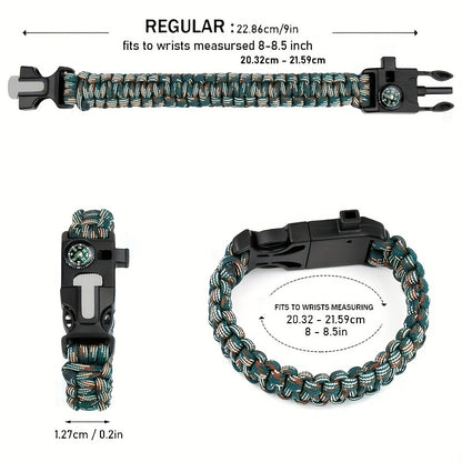 Paracord Survival Bracelet 2-Pack – 5-in-1 Tactical Emergency Bracelet with Fire Starter, Compass, Loud Whistle & Scraper, Outdoor Gear for Hiking, Camping, Fishing, Hunting & Survival Kit