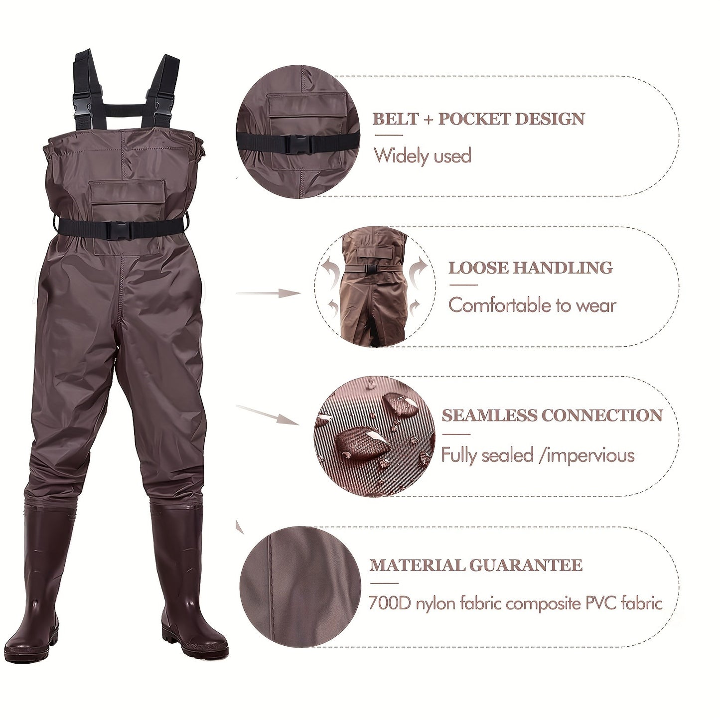Fishing Waders with Boots for Men & Women – 3-Ply Nylon Lightweight Breathable Wading Pants with PVC Lining, Anti-Slip Sole & Pockets – Camo & Brown, US Size 8–14 for Hunting & Outdoor