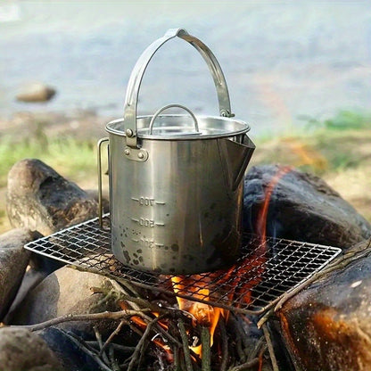 Stainless Steel Camping Kettle 1.2L Collapsible Hanging Portable Outdoor Teapot with Lid for Camping Hiking Picnic Backpacking Campfire Boiling Water Tea Coffee Lightweight Camp Cookware