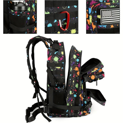 Large Hiking Backpack 45L Fluorescent Tie Dye – Lightweight Daypack for Camping, Travel, Cycling, Fitness & School, Colorful Outdoor Sports Rucksack, Birthday & Christmas Gift Idea