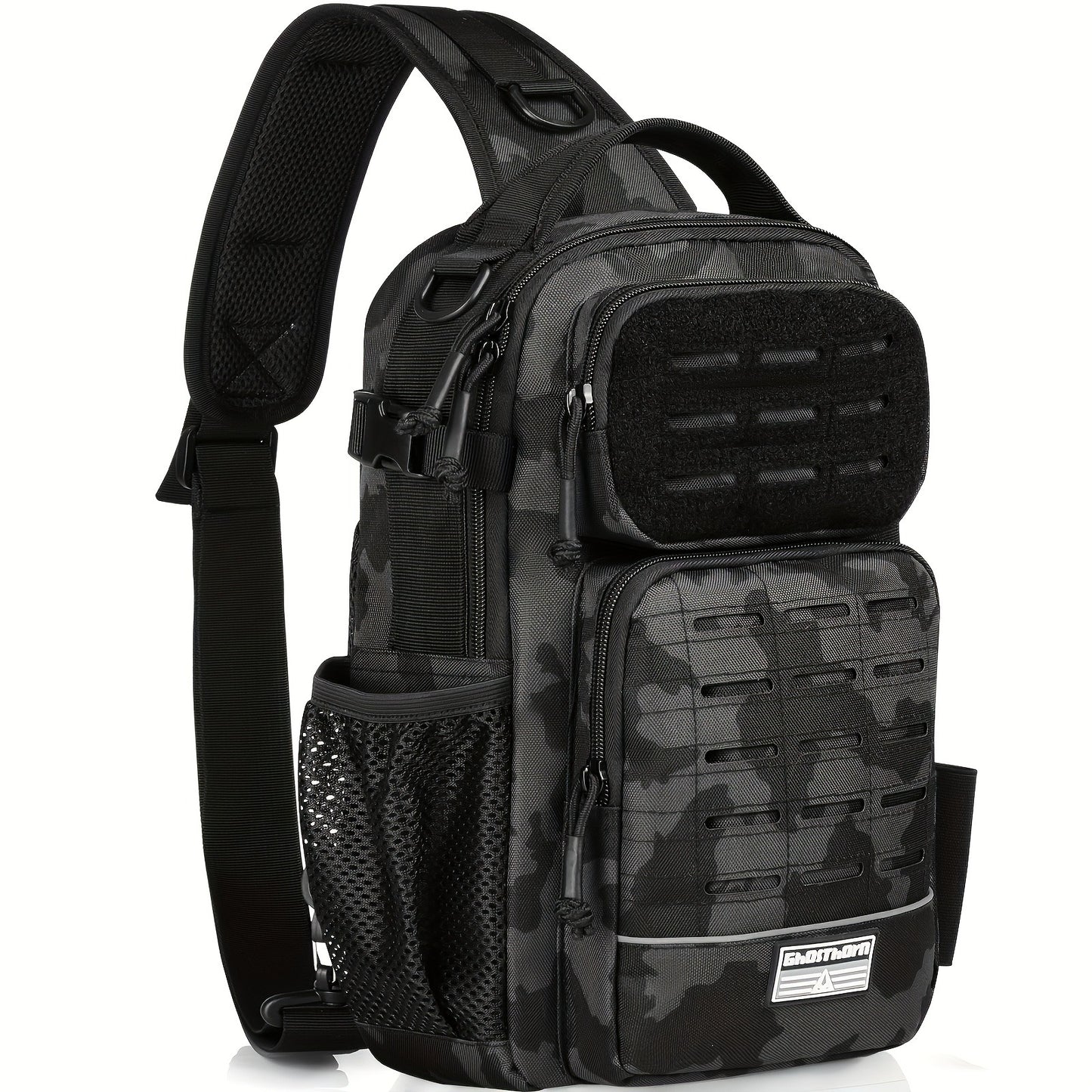 Camouflage Fishing Shoulder Bag with Zipper – Tactical Outdoor Gear Bag for Fishing Tackle, Hunting & Camping, Multi-Pocket Crossbody Bag, Available in Green Camo, Black Camo, Black & Khaki, Gift Box Option
