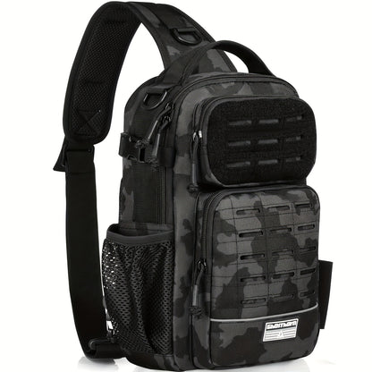 Camouflage Fishing Shoulder Bag with Zipper – Tactical Outdoor Gear Bag for Fishing Tackle, Hunting & Camping, Multi-Pocket Crossbody Bag, Available in Green Camo, Black Camo, Black & Khaki, Gift Box Option