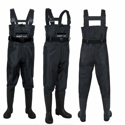 Waterproof Chest Waders for Men – Bootfoot PVC Fishing Suit with H-Back Suspenders, Anti-Slip Rubber Boots | Sizes 7.5–13 | Ice Fishing, Fly Fishing, Saltwater & Hunting