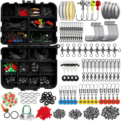 Fishing Tackle Kit 142/206/318 Pcs - Hooks, Jigs, Weights, Swivels, Beads & Connectors for Freshwater & Saltwater Bass Trout Fishing
