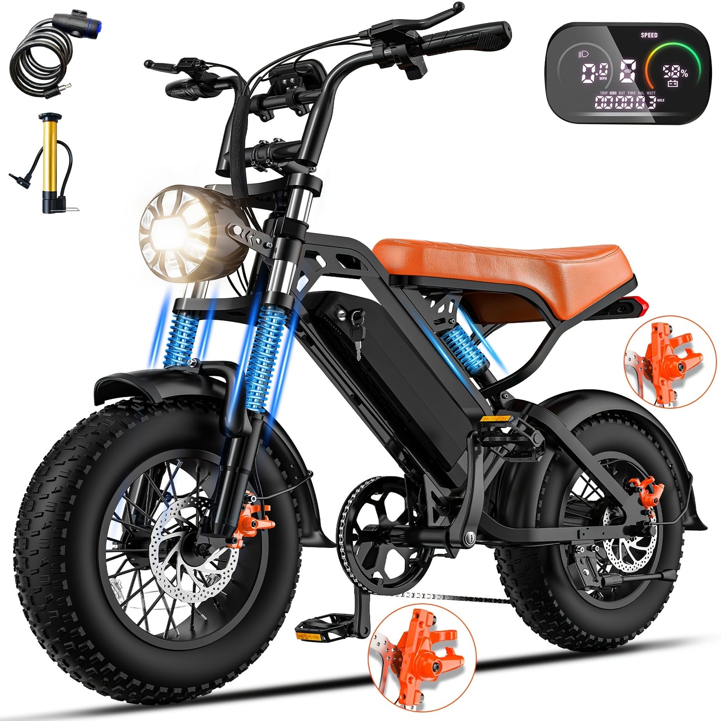 Fat Tire Electric Bike 16x4 Inch 749W Brushless Motor 48V All-Terrain E-Bike 27.9MPH 35-Mile Range 500LB Load Dual Disc Brakes LED Display 15/18/22Ah