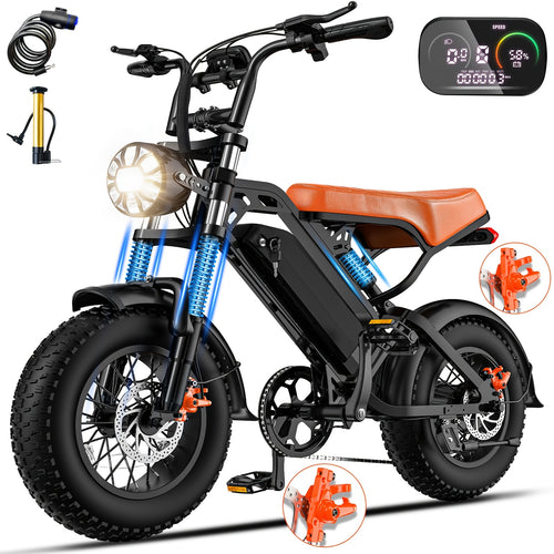 Fat Tire Electric Bike 16x4 Inch 749W Brushless Motor 48V All-Terrain E-Bike 27.9MPH 35-Mile Range 500LB Load Dual Disc Brakes LED Display 15/18/22Ah