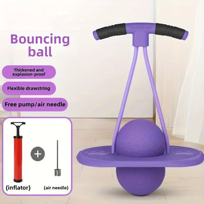 Bounce Ball with Handle for Kids & Adults – High-Elasticity Hopper Ball, Durable Wear-Resistant Jumping Ball for Fitness & Outdoor Fun, No Battery Needed, Purple, Red & Blue, Great Festival Gift