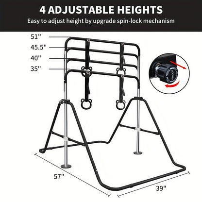 Adjustable Gymnastics Pull-Up Bar for Kids & Teenagers – Height Adjustable Horizontal Bar for Indoor Outdoor Home Use, Strength Training & Fitness Exercise Equipment, Green & Yellow