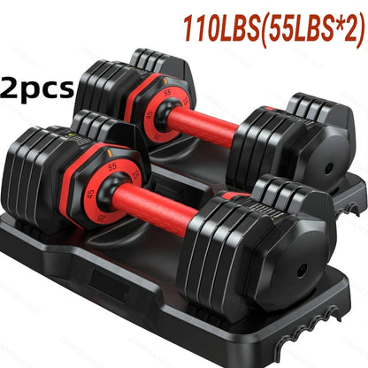 Adjustable Dumbbell Set of 2 – 5-in-1 Quick-Adjust Weight Set 25LB or 55LB Per Pair, Anti-Slip Handle, Dumbbell Barbell Kettlebell Push-Up Home Gym Workout Equipment for Men & Women